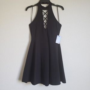 Criss Cross, High Neck, Fit & Flare Dress